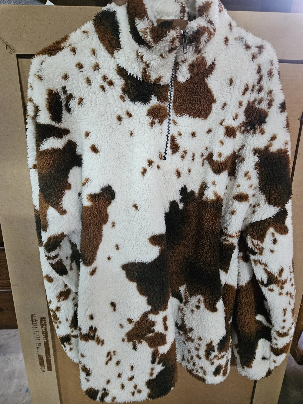 Cozy Sherpa Half-Zip Jacket - Brown & White